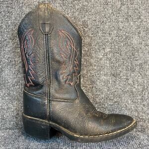 Vintage Old West Kids Size 12D Black Western Genuine Leather Cowboy Boots